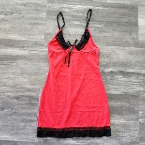 Red Black Lace Detailed Lingerie Slip